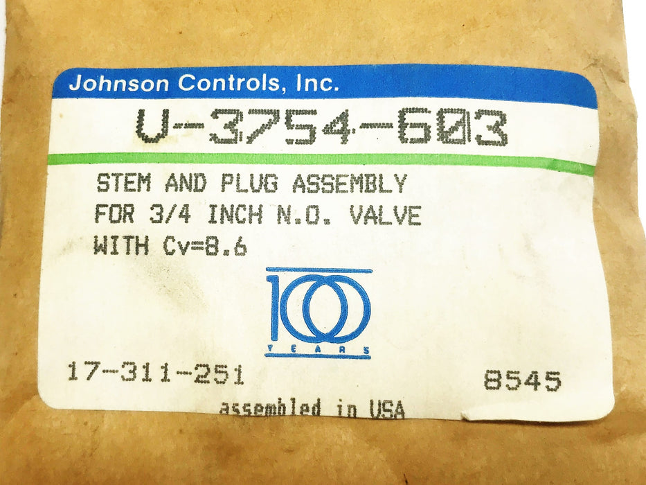 Johnson Controls Stem and Plug Assembly V-3754-603 NOS