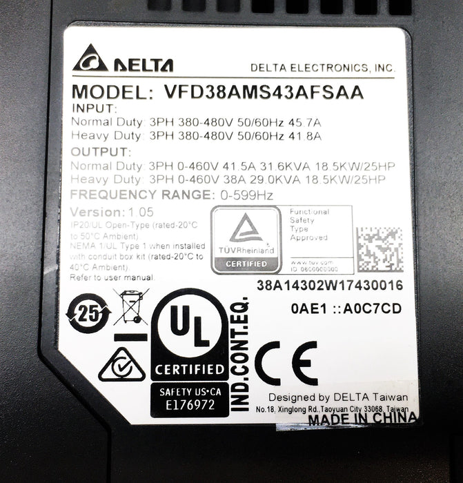 Delta Frequency Converter VFD38AMS43AFSAA USED