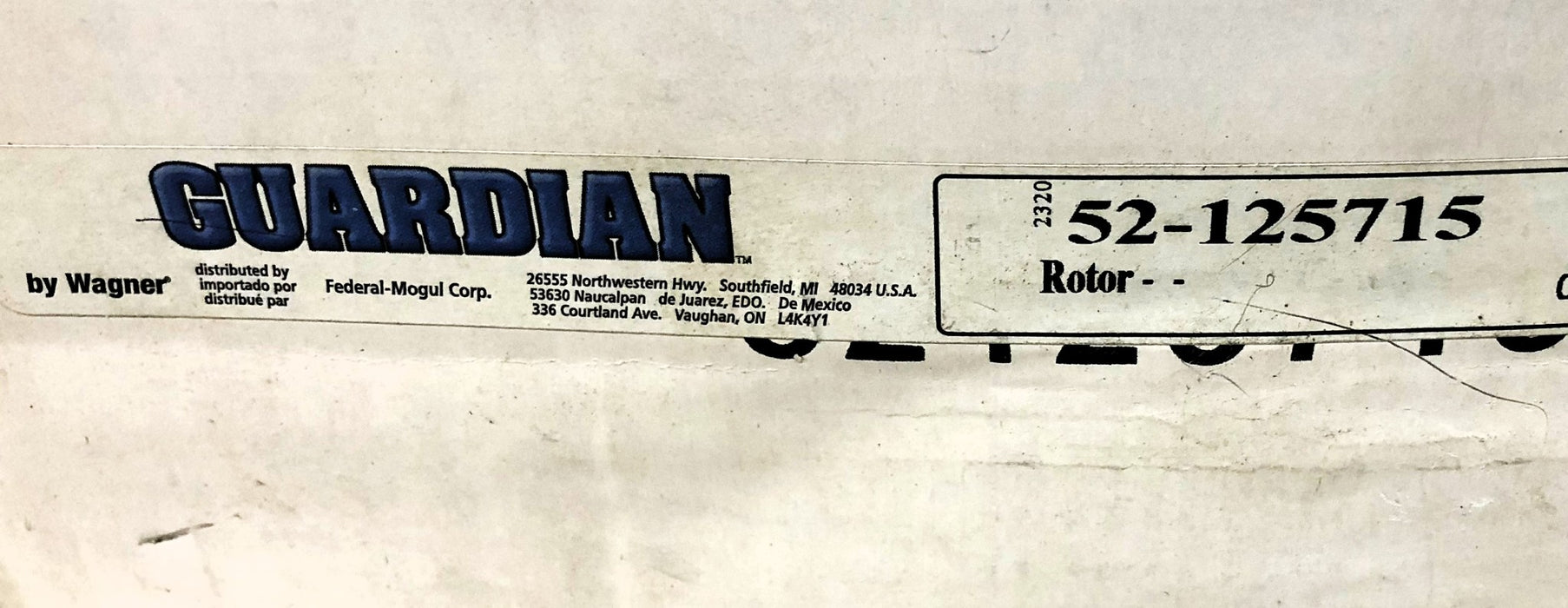 Guardian/Wagner Disc Brake Rotor 52-125715 NOS