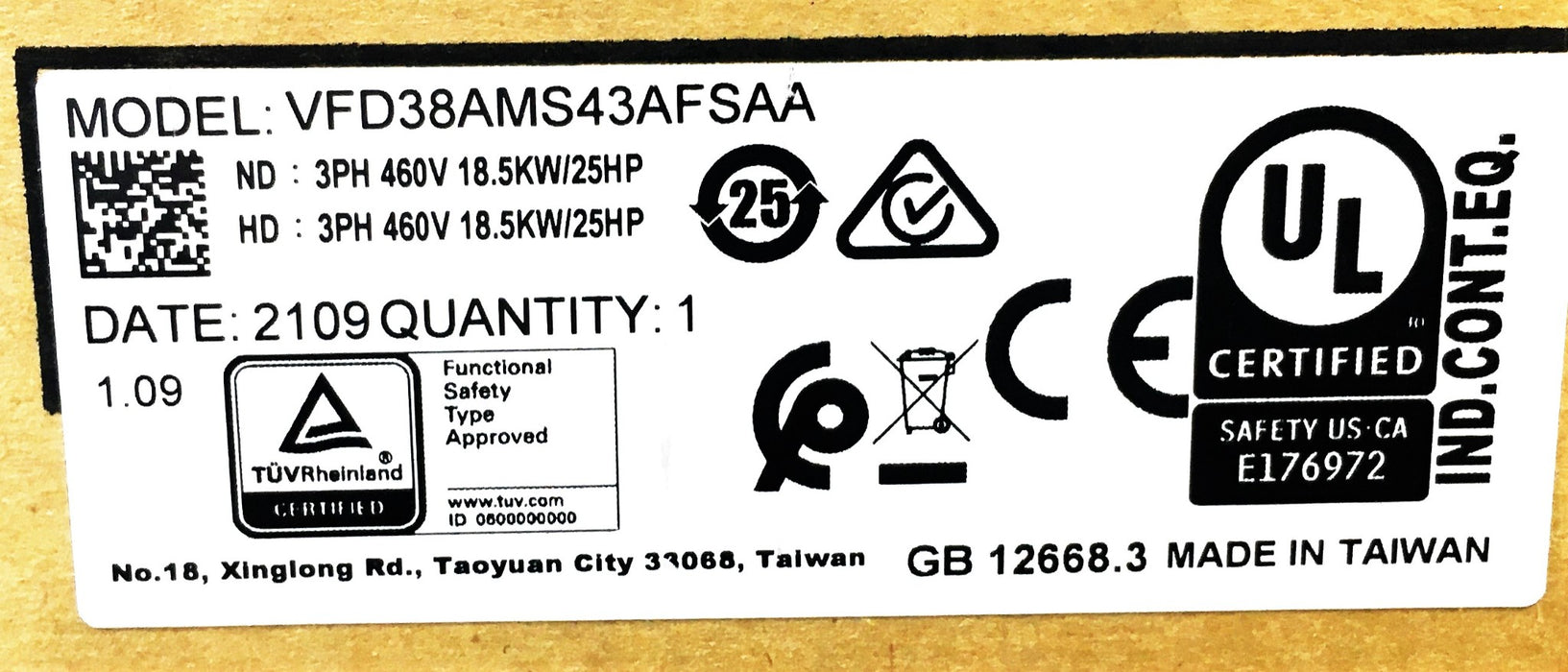 Delta Frequency Converter VFD38AMS43AFSAA NOS