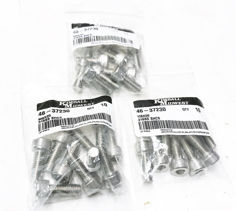 Kimball Midwest M8x20 Stainless Steel Cap Screw 46-37230 [Lot of 30] NOS