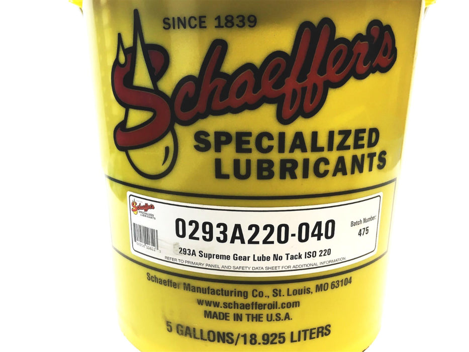 Schaeffer's 5 Gallons ISO 220 293A Supreme Gear Lube NO Tack 0293A220-040 NOS