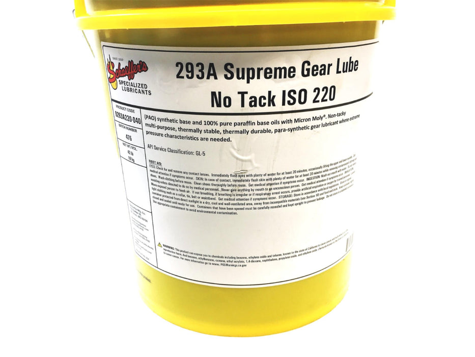 Schaeffer's 5 Gallons ISO 220 293A Supreme Gear Lube NO Tack 0293A220-040 NOS