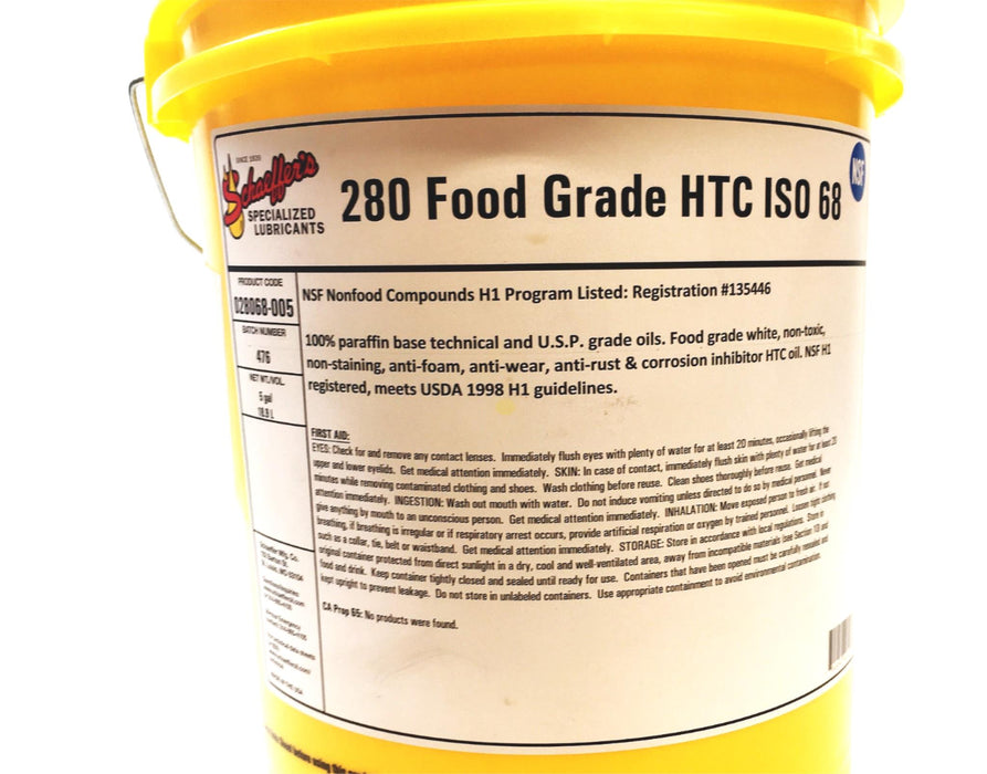 Schaeffer's 5 Gallons 280 Food Grade HTC ISO 68 028068-005 NOS