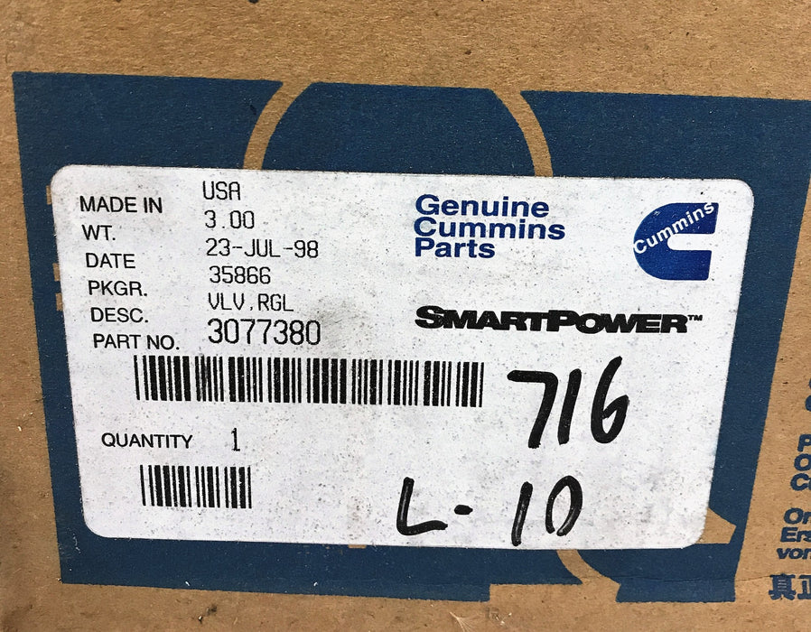 Cummins OEM Pressure Regulator 3077380 NOS