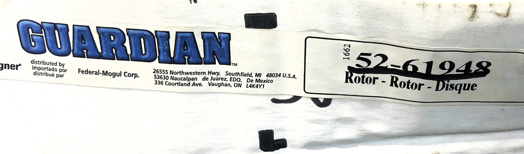 Guardian/Wagner Disc Brake Rotor 52-61948 (5345) NOS