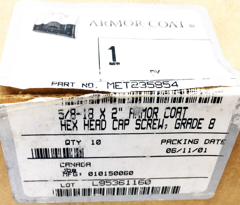 Armor Coat Grade 8 5/8-18X2 Inch Hex Head Cap Screw MET235854 [Lot of 9] NOS