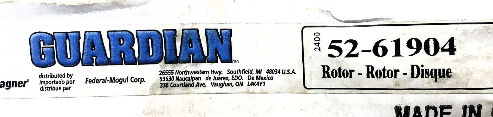 Guardian/Wagner Brake Rotor 52-61904 (X-5454C) NOS