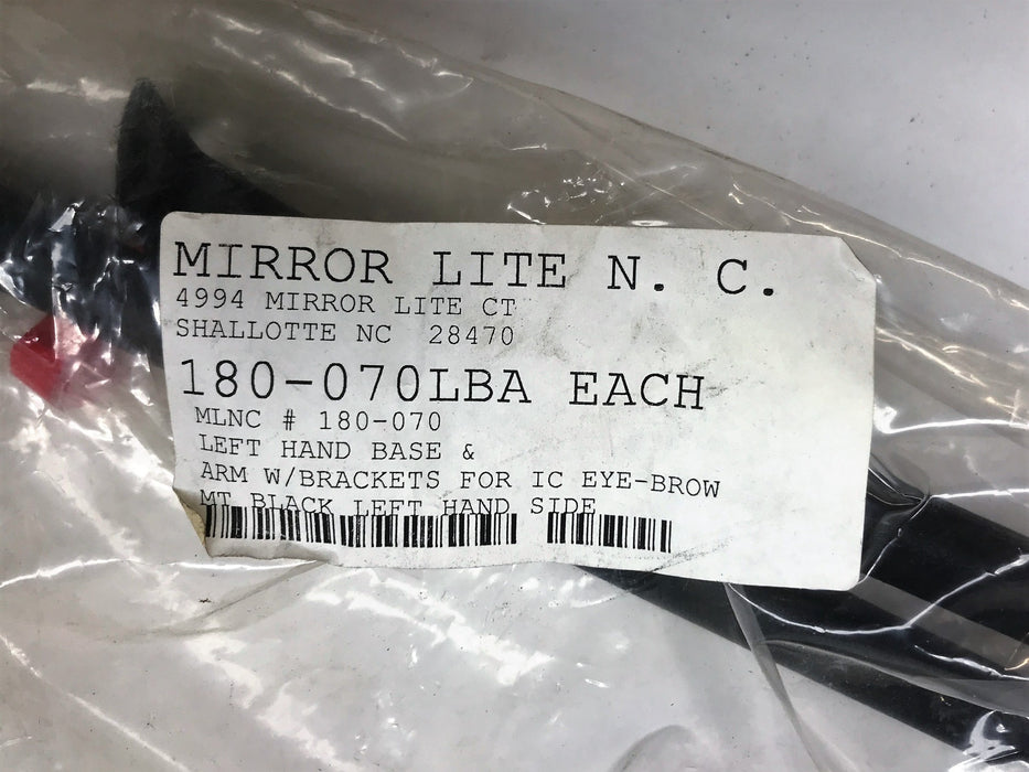 Mirror Lite Left Side Base Arm Black 180-070-LBA NOS