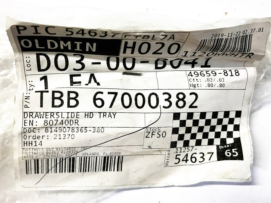 Nelson Battery Box Tray Slide TBB 67000382 NOS