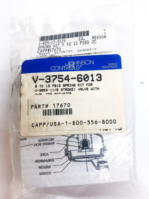 Johnson Controls 9 to 13 PSIG Spring Kit V-3754-6013 NOS