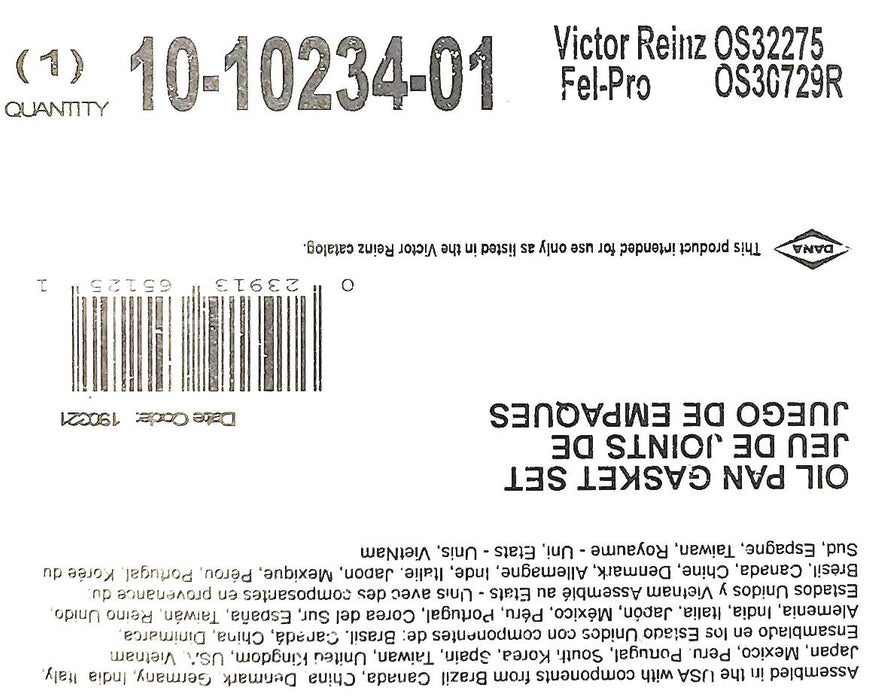 Victor Reinz Engine Oil Pan Gasket 10-10234-01 NOS