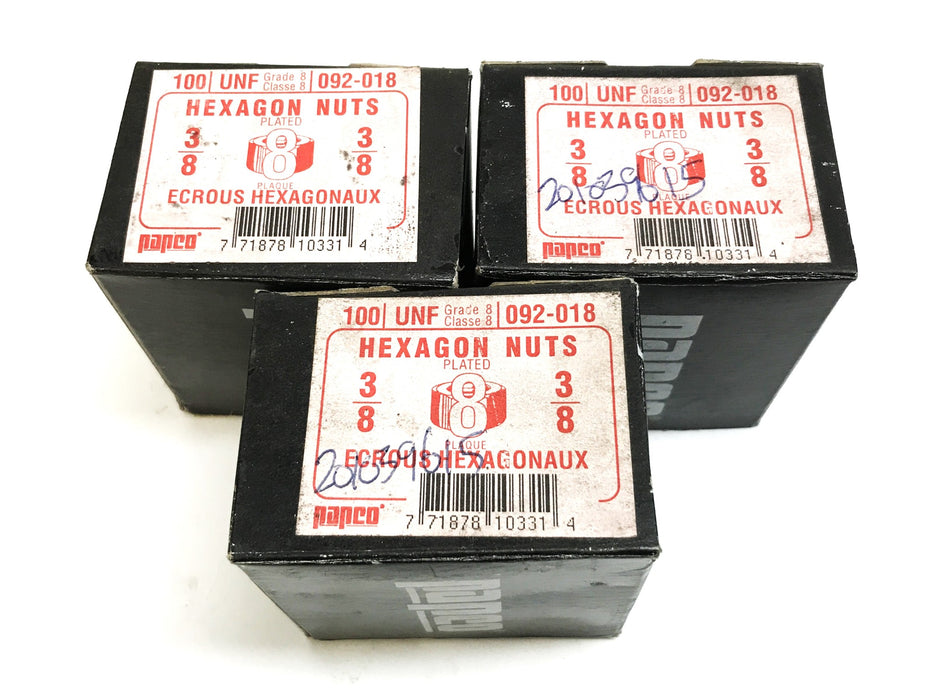 Papco 3/8" Yellow Zinc-Plated Hex Nuts, Box of 100, 092-018 [Lot of 3] NOS