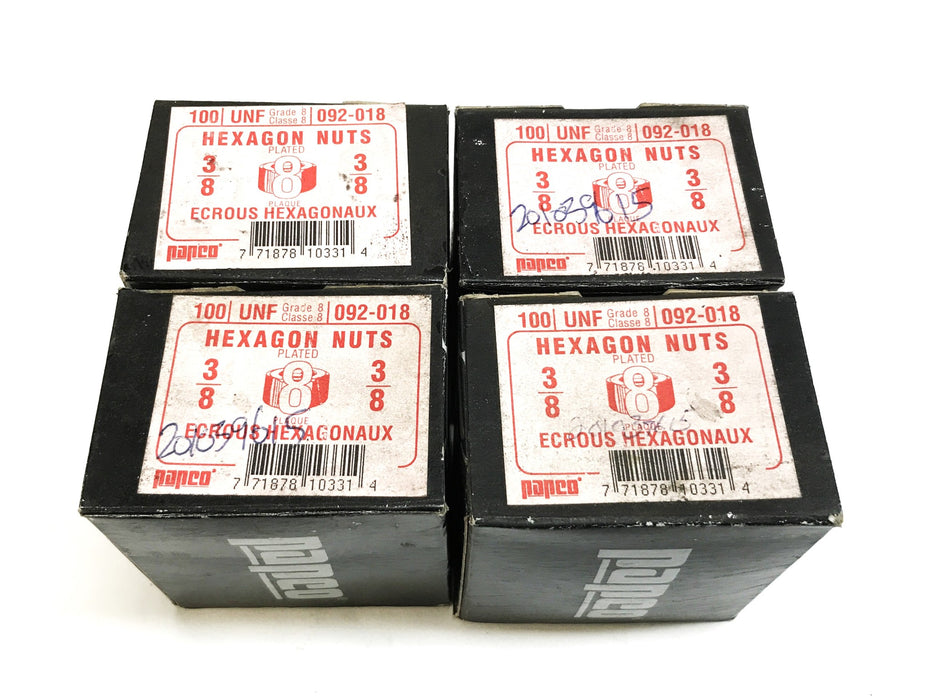 Papco 3/8" Yellow Zinc-Plated Hex Nuts, Box of 100, 092-018 [Lot of 4] NOS