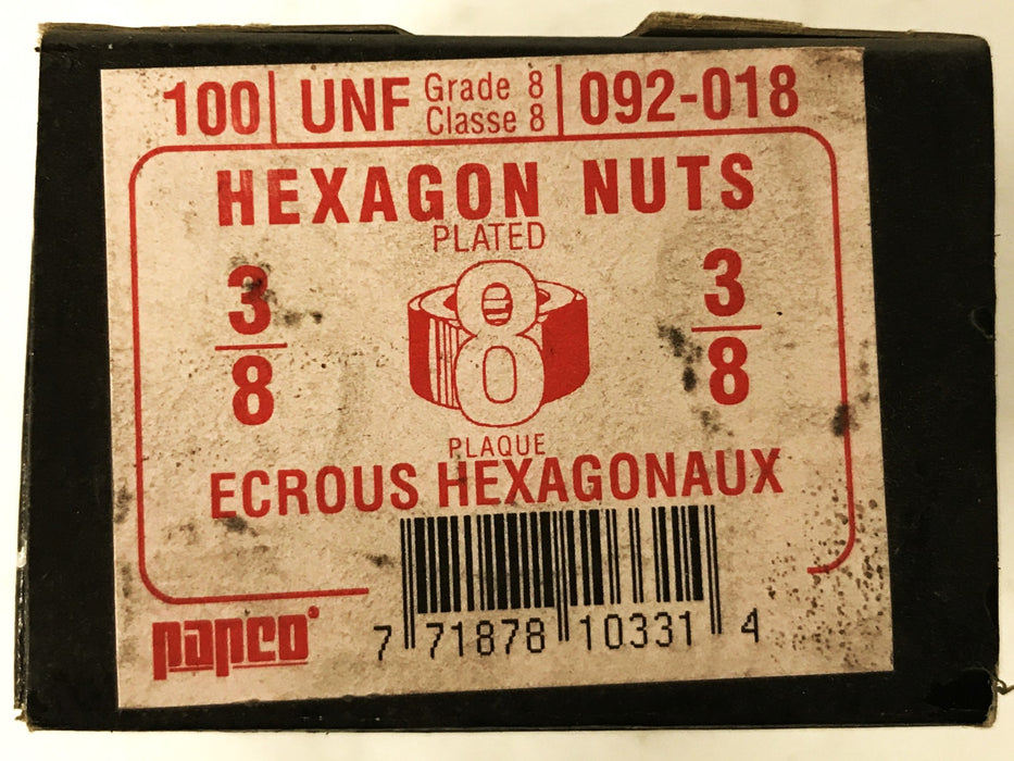 Papco 3/8" Yellow Zinc-Plated Hex Nuts, Box of 100, 092-018 [Lot of 4] NOS