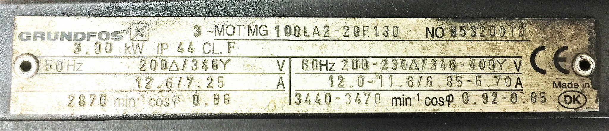 GRUNDFOS 3-Phase 60Hz Pump Motor MG100LA228F130 USED