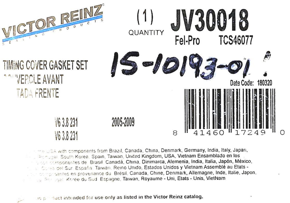 Victor Reinz Engine Timing Cover Gasket Set 15-10193-01 NOS