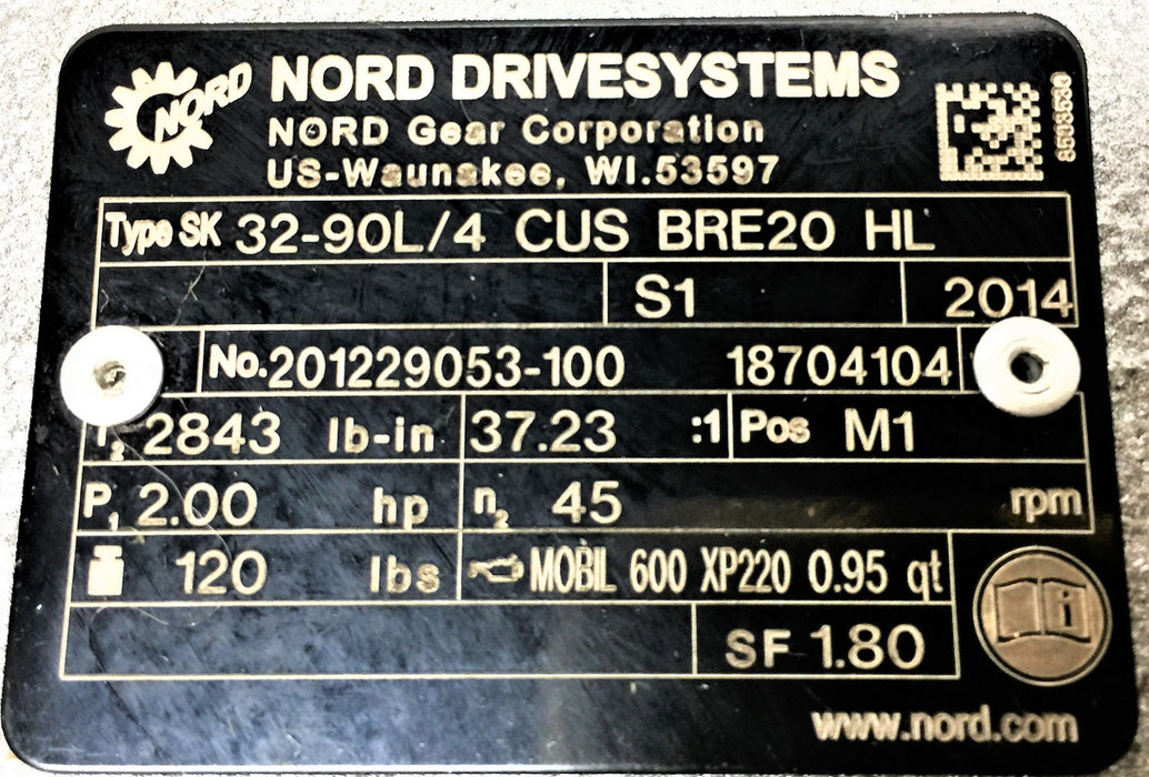 NORD 2HP/3-Phase/1660RPM/60Hz Motor 90L4CUSBRE20HL NOS