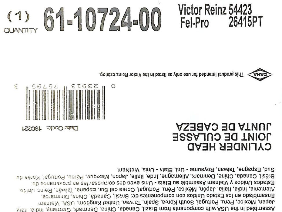 Victor Reinz Engine Cylinder Head Gasket 61-10742-00 NOS