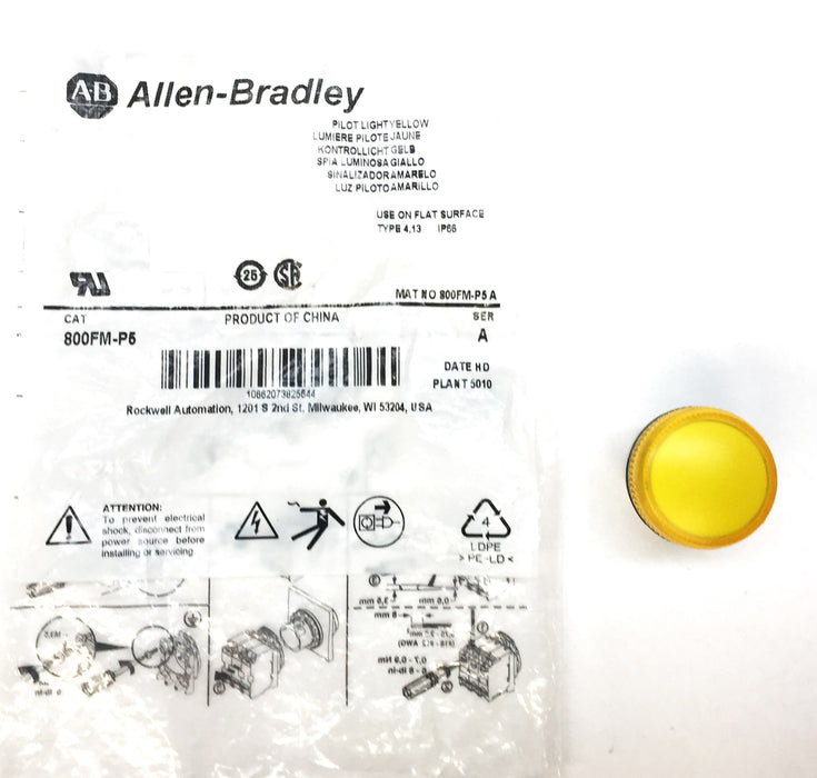 Allen-Bradley Yellow Pilot Light 800FM-P5 NOS