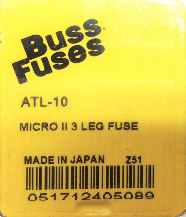 BUSS FUSES 10A 3-Prong Fuse ATL-10 [Lot of 5] NOS