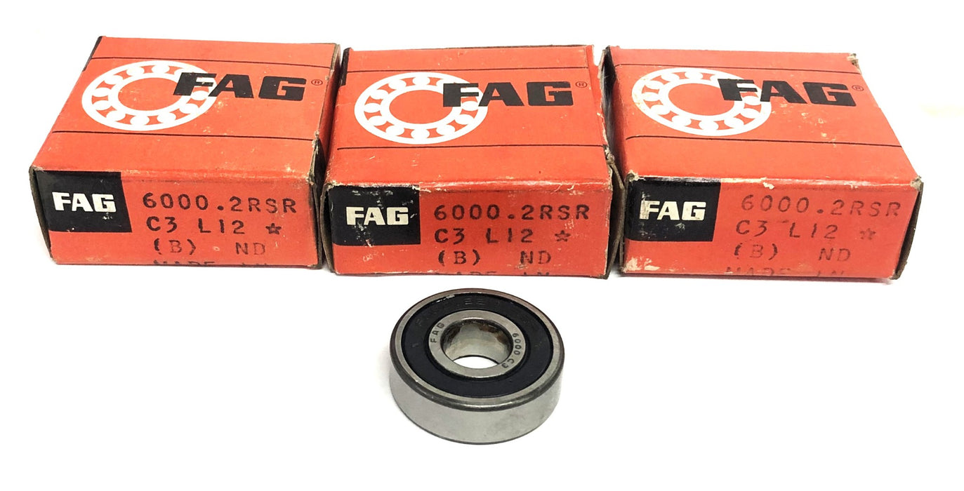 FAG C3 L12 Single Row Ball Bearing 6000-2RSR [Lot of 3] NOS