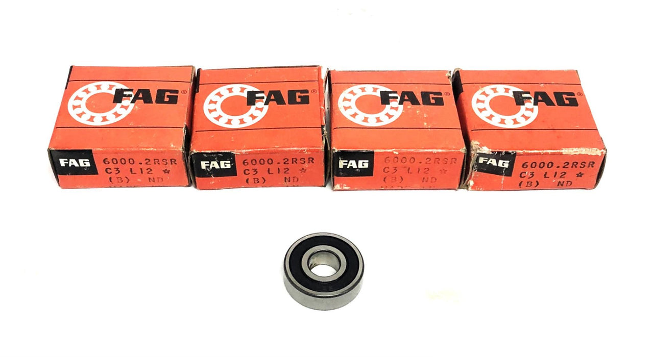 FAG C3 L12 Single Row Ball Bearing 6000-2RSR [Lot of 4] NOS