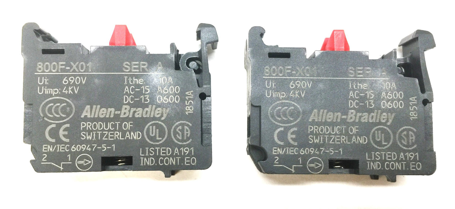 Allen-Bradley Auxiliary Contact Block 800F-X01 [Lot of 2] NOS