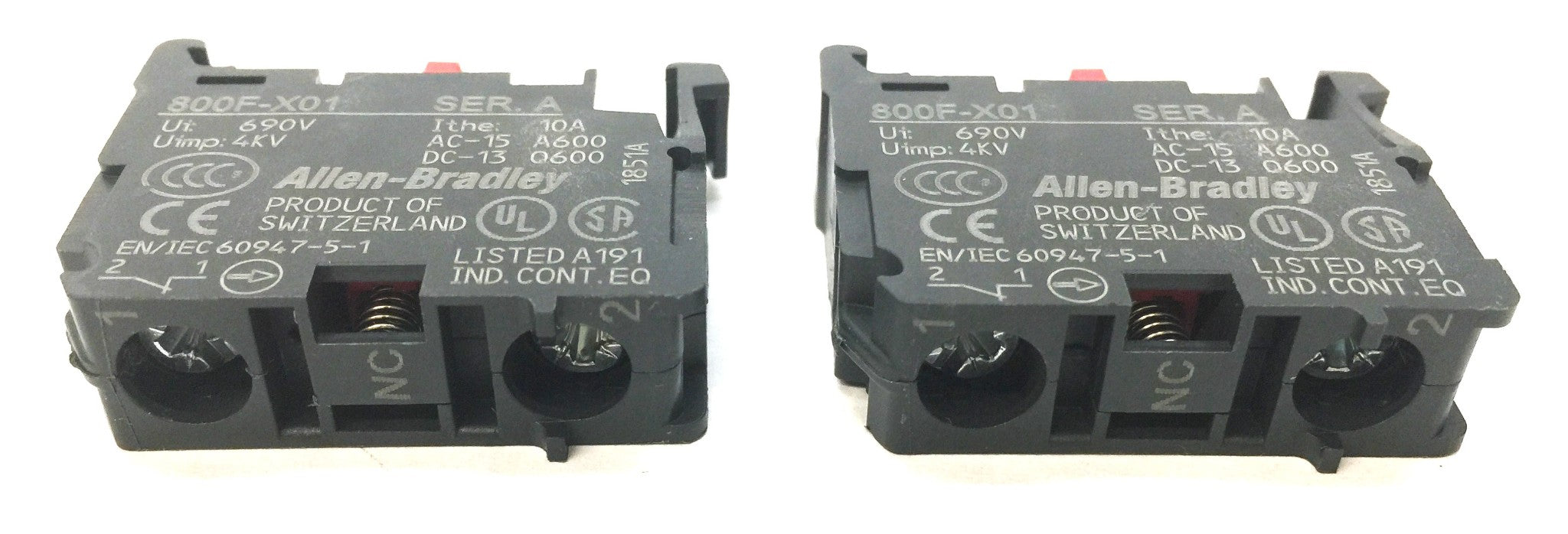 Allen-Bradley Auxiliary Contact Block 800F-X01 [Lot of 2] NOS