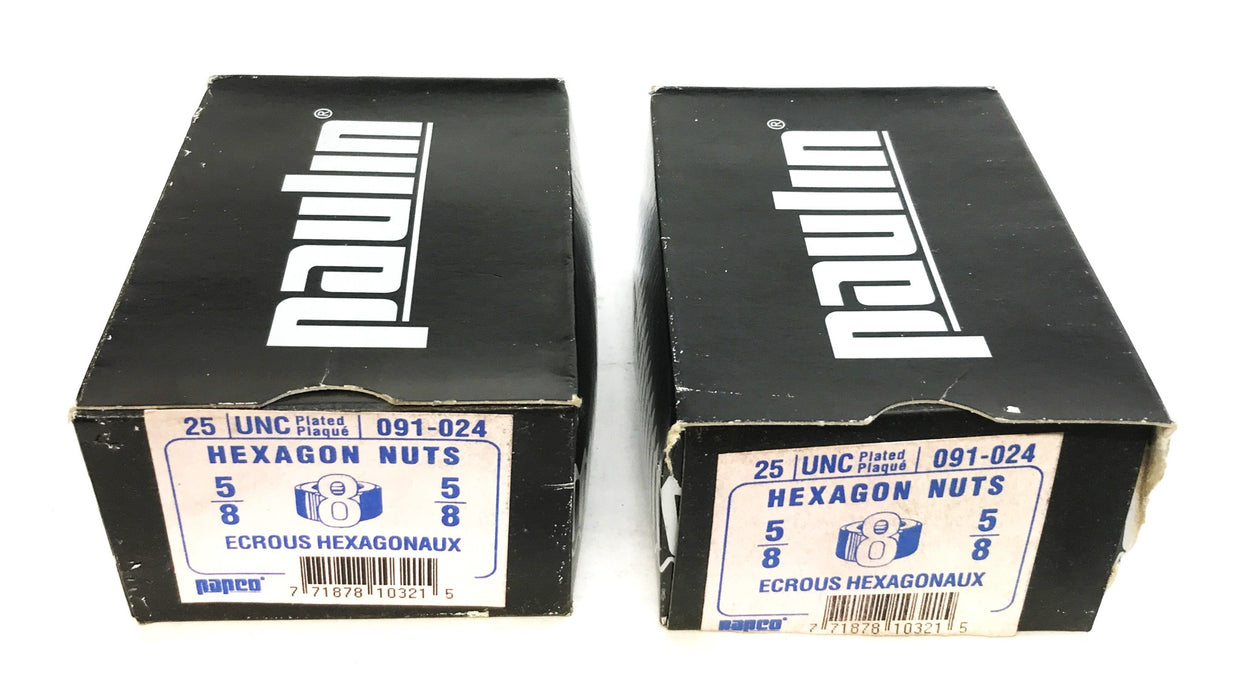 Papco 5/8" Yellow Zinc-Plated Finish Hex Nut, Box of 25, 091-024 [Lot of 2] NOS