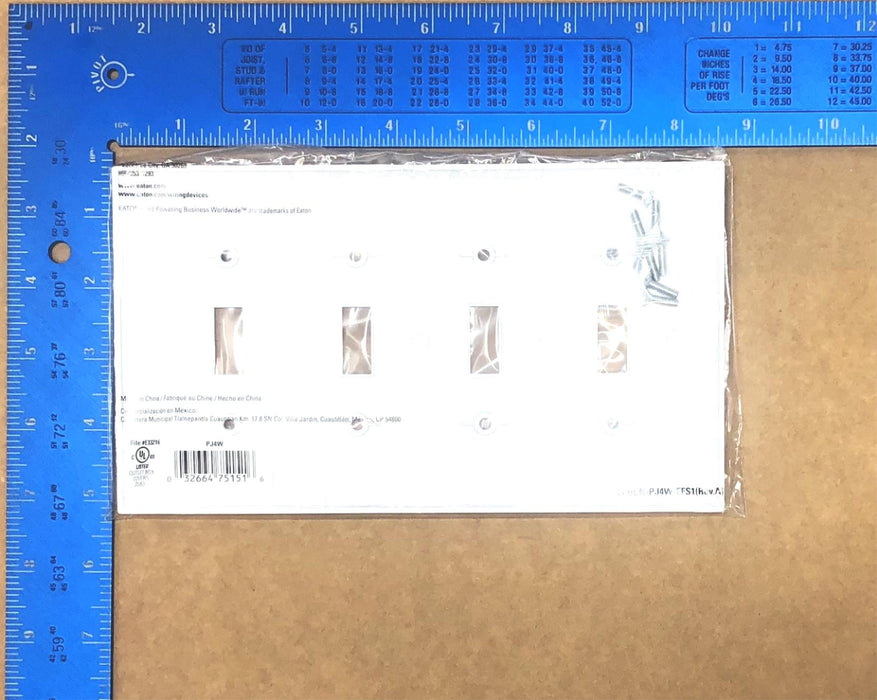 Eaton 4-Gang Toggle Switch Wall Cover W/ Hardware PJ4W [Lot of 5] NOS