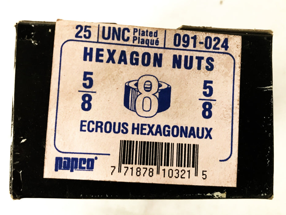 Papco 5/8" Yellow Zinc-Plated Finish Hex Nut, Box of 25, 091-024 [Lot of 2] NOS
