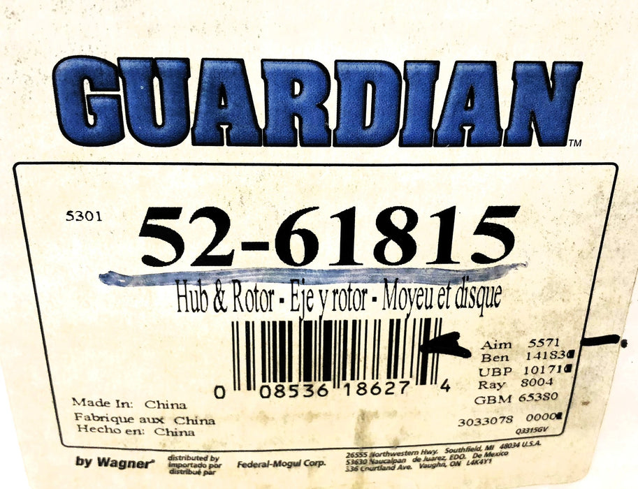 Guardian/Wagner Disc Brake Rotor 52-61815 (5571) NOS