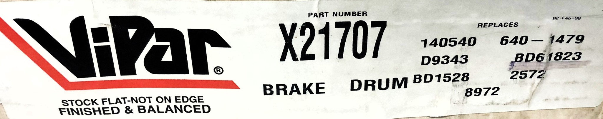 Vipar Brake Drum X21707 (BD61823) NOS