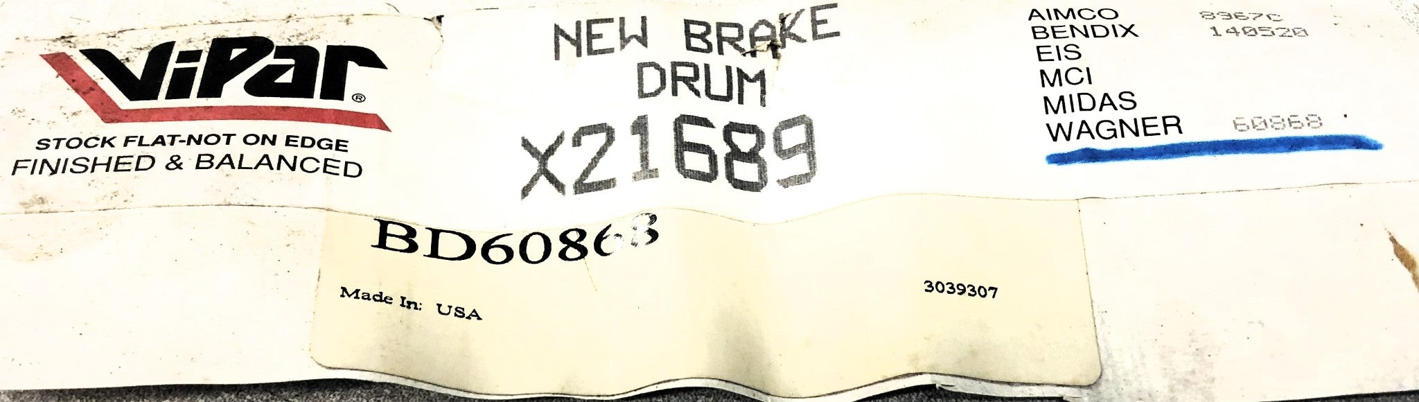 Vipar Brake Drum X21689 (BD60868) NOS