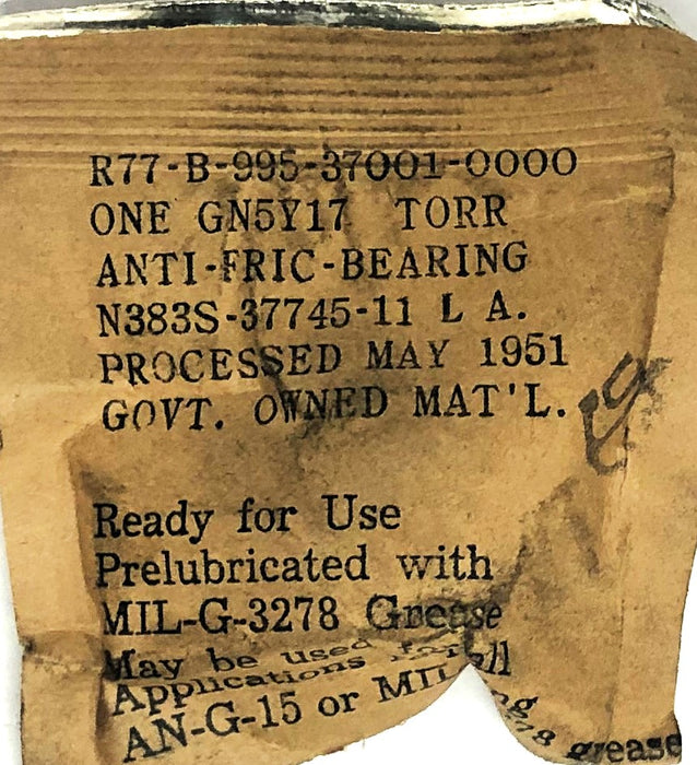 Torrington Shielded Double Row Anti Friction Bearing GN5Y17 [Lot of 3] NOS