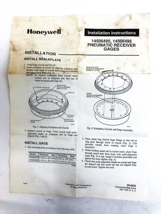 Honeywell Pneumatic Receiver Gage 14506495/6 NOS