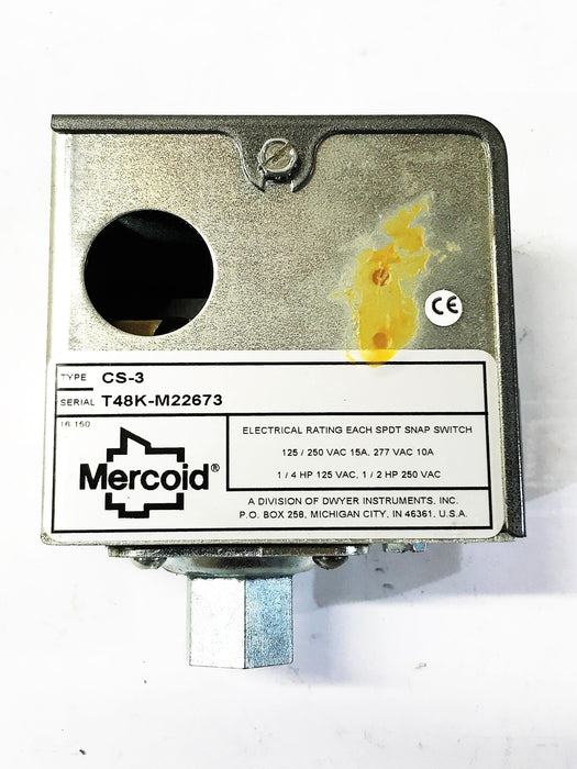 Mercoid Diaphragm Pressure Switch CS-3 NOS