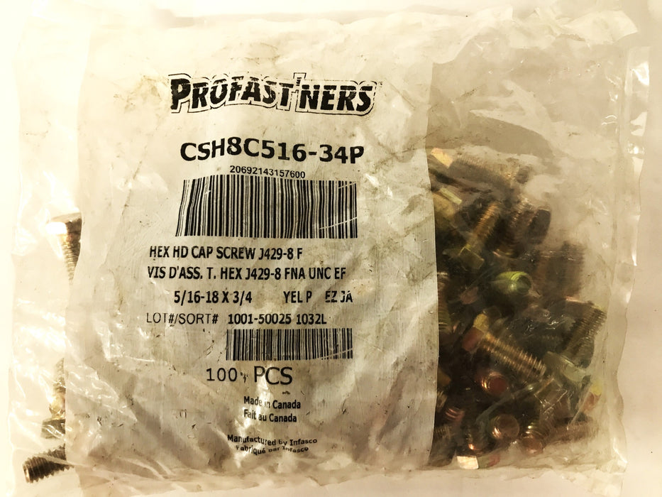 Profastners 5/16"-18 X 3/4" Yellow Zinc Hex Screws, Bag of 100, CSH8C516-34P NOS
