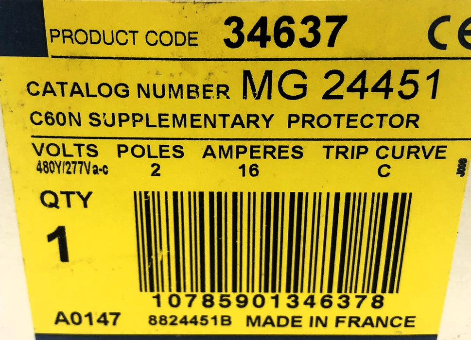 Merlin Gerin Square D 480VAC TypeC 16A Circuit Breaker 24451 (MG24451)(C60N) NOS
