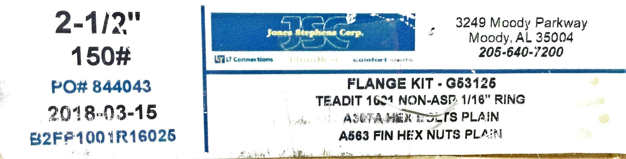 Jones Stephens 2 1/2" Flange Kit 150# G53125 NOS