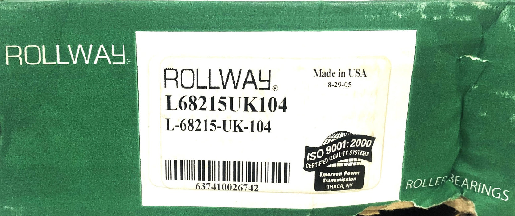 Rollway Emerson Cylindrical Roller Bearing L-68215-UK-104 NOS