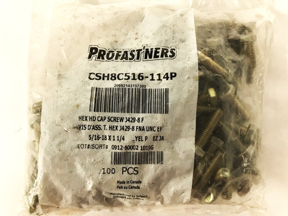 Profastners 5/16"-18 X 1-1/4" Y Zinc Hex Screws, Bag of 100, CSH8C516-114P NOS