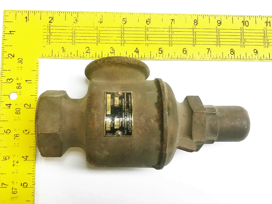 Manning, Maxwell and Moore Brass 1-1/4" Consolidated Safety Valve Type 1485 USED