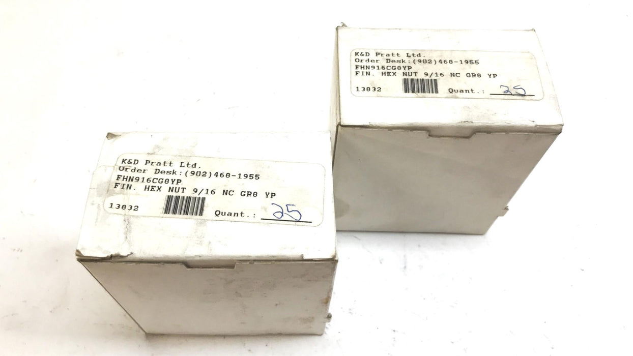 J&D Grade 8 Zinc Plated 9/16"-18 Hex Nut, Box of 25, FHN916CG8YP [Lot of 2] NOS