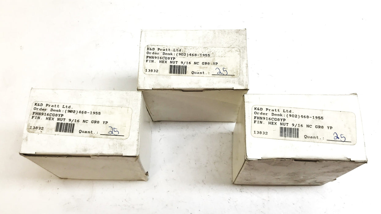 J&D Grade 8 Zinc Plated 9/16"-18 Hex Nut, Box of 25, FHN916CG8YP [Lot of 3] NOS