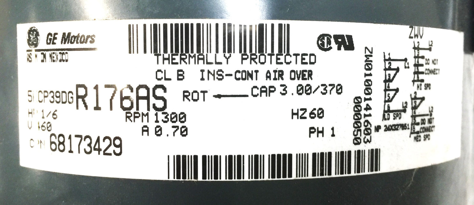 GE/General Electric 1/6HP Electric Motor 5KCP39DGR176AS NOS
