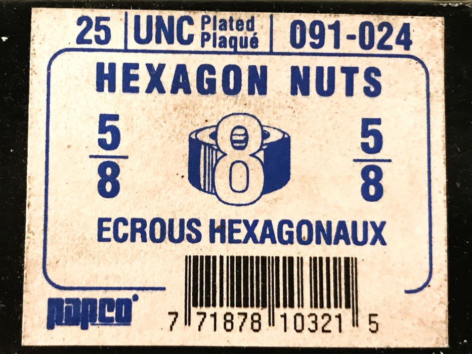 Papco 5/8" Yellow Zinc-Plated Finish Hex Nut, Box of 25, 091-024 [Lot of 3] NOS