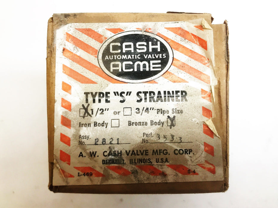 Cash Acme 1/2" Bronze Type "S" Strainer Valve S300 NOS