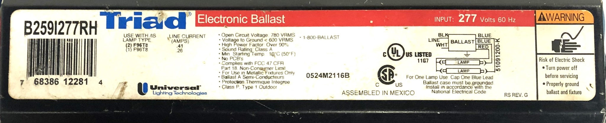 Universal Lighting Triad 277V Electronic Ballast B25191277RH [Lot of 3] USED